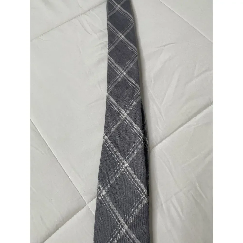 The Tie Bar Gray White Plaid Linen Skinny Tie Handmade 58